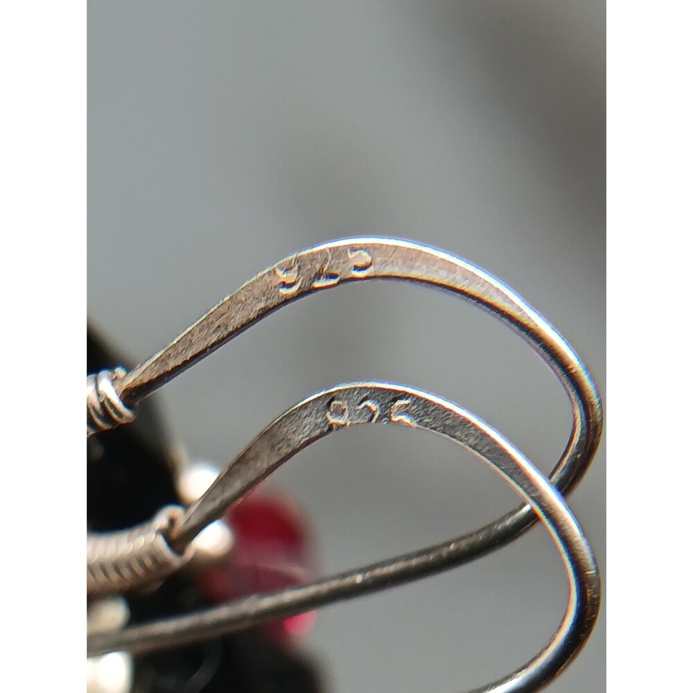 Sterling Silver Black Red Crystal Bead Dangle Earrings - Picture 14 of 16